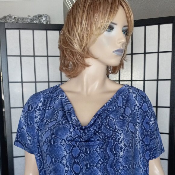 Glamorous Michael Michael Kors Blue Snakeskin Print Draped Neck Top Sz L - Picture 5 of 7